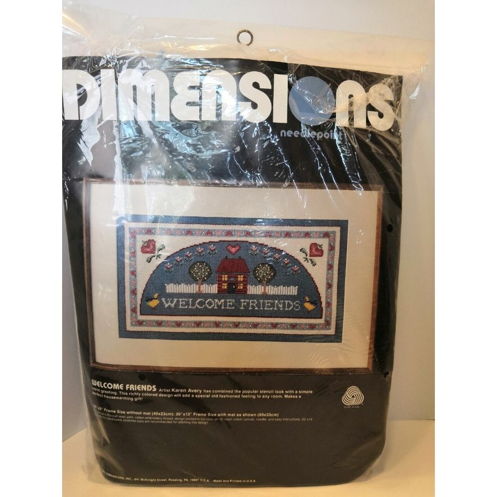 Vintage DIMENSIONS Needlepoint #2301 WELCOME FRIENDS kit Karen Avery NIP 1985
